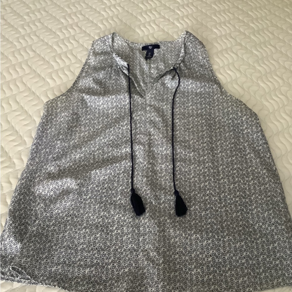 GAP Navy and White Tassel Front Top
